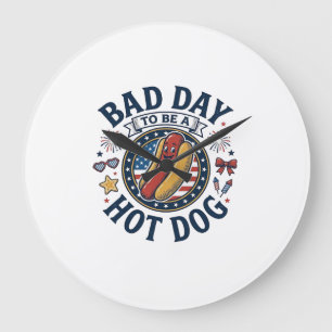 Patriotisches Hot Dog Schlechter Tag Lustiges 4. J Große Wanduhr