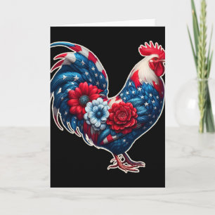 Patriotisches Huhn 4. Juli USA-Flagge Floral Chic Karte