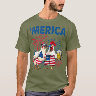 Patriotisches Hühnchen Merica 4. Juli Biertag T-Shirt