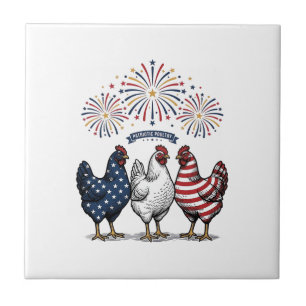 Patriotisches Hühner-Trio Vintage-Stich Vektor De Fliese
