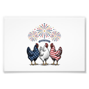 Patriotisches Hühner-Trio Vintage-Stich Vektor De Fotodruck