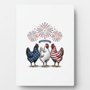 Patriotisches Hühner-Trio Vintage-Stich Vektor De Fotoplatte