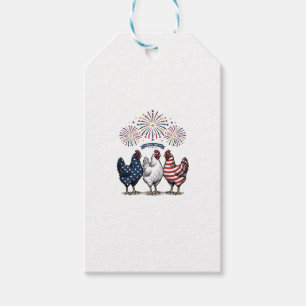 Patriotisches Hühner-Trio Vintage-Stich Vektor De Geschenkanhänger