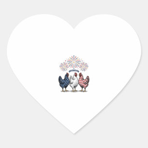 Patriotisches Hühner-Trio Vintage-Stich Vektor De Herz-Aufkleber
