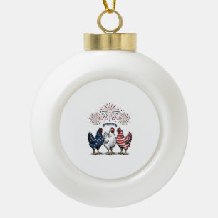 Patriotisches Hühner-Trio Vintage-Stich Vektor De Keramik Kugel-Ornament