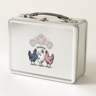 Patriotisches Hühner-Trio Vintage-Stich Vektor De Metall Brotdose