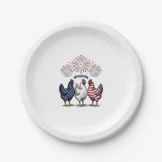 Patriotisches Hühner-Trio Vintage-Stich Vektor De Pappteller
