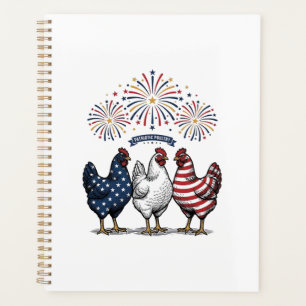 Patriotisches Hühner-Trio Vintage-Stich Vektor De Planer