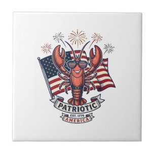 Patriotisches Hummer-Flagge Vintage-Stich T-Shirt_ Fliese