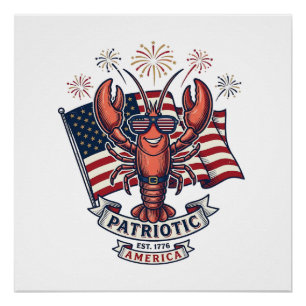Patriotisches Hummer-Flagge Vintage-Stich T-Shirt_ Poster