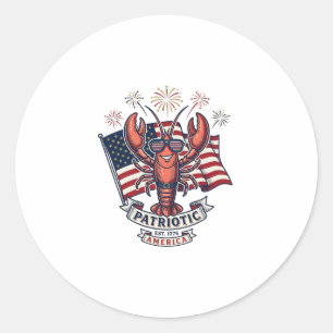 Patriotisches Hummer-Flagge Vintage-Stich T-Shirt_ Runder Aufkleber