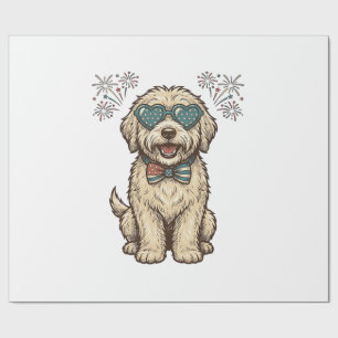 Patriotisches Hund-Feuerwerk Vintage-Shirt-Design  Geschenkpapier