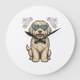 Patriotisches Hund-Feuerwerk Vintage-Shirt-Design  Große Wanduhr