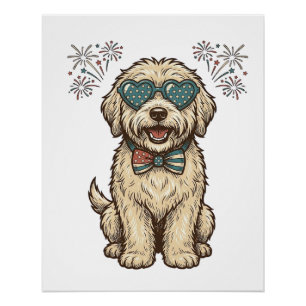 Patriotisches Hund-Feuerwerk Vintage-Shirt-Design  Poster