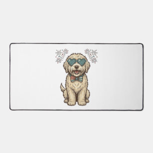 Patriotisches Hund-Feuerwerk Vintage-Shirt-Design Schreibtischunterlage