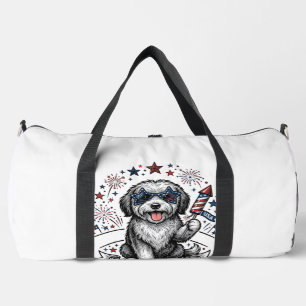 Patriotisches Hund-Feuerwerk Vintage-Vektor-Shirt_ Duffle Bag