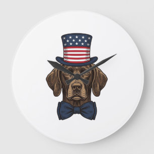 Patriotisches Hund Vintage Gravur Shirt Design_1 Große Wanduhr