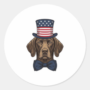 Patriotisches Hund-Vintage-Stickerei-Shirt-Design_ Runder Aufkleber