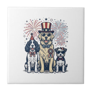 Patriotisches Hunde-Trio Vintage-Stich-Shirt-Desig Fliese