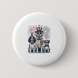 Patriotisches Hunde-Trio Vintage-Stickerei-Shirt-D Button