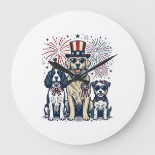 Patriotisches Hunde-Trio Vintage-Stickerei-Shirt-D Große Wanduhr