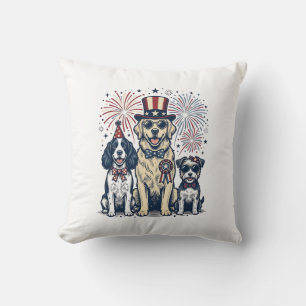 Patriotisches Hunde-Trio Vintage-Stickerei-Shirt-D Kissen