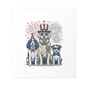 Patriotisches Hunde-Trio Vintage-Stickerei-Shirt-D Notizblock