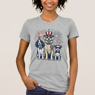 Patriotisches Hunde-Trio Vintage-Stickerei-Shirt-D T-Shirt