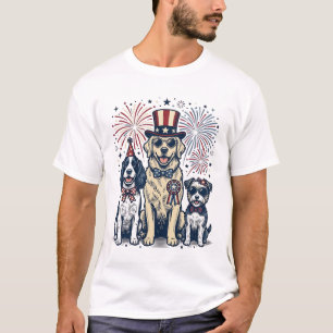 Patriotisches Hunde-Trio Vintage-Stickerei-Shirt-D T-Shirt