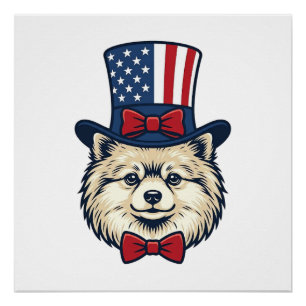 Patriotisches Hundekopf-Vintage-Stichvektordesign Poster