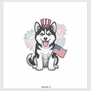 Patriotisches Husky-Welpen-Vintage-Gravur-Shirt-De Aufkleber