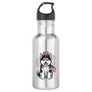Patriotisches Husky-Welpen-Vintage-Gravur-Shirt-De Edelstahlflasche