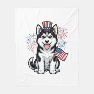 Patriotisches Husky-Welpen-Vintage-Gravur-Shirt-De Fleecedecke