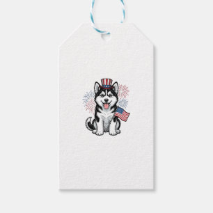 Patriotisches Husky-Welpen-Vintage-Gravur-Shirt-De Geschenkanhänger