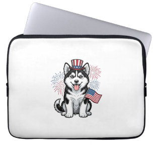 Patriotisches Husky-Welpen-Vintage-Gravur-Shirt-De Laptopschutzhülle