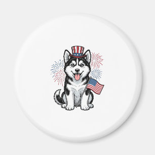 Patriotisches Husky-Welpen-Vintage-Gravur-Shirt-De Magnet