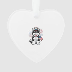 Patriotisches Husky-Welpen-Vintage-Gravur-Shirt-De Ornament