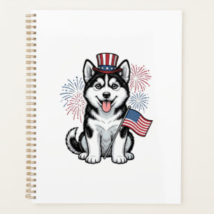 Patriotisches Husky-Welpen-Vintage-Gravur-Shirt-De Planer
