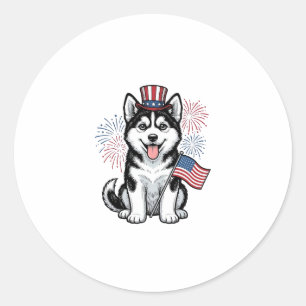 Patriotisches Husky-Welpen-Vintage-Gravur-Shirt-De Runder Aufkleber