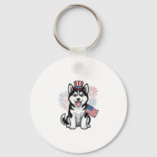 Patriotisches Husky-Welpen-Vintage-Gravur-Shirt-De Schlüsselanhänger