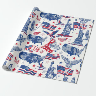 Patriotisches Ikonenmuster - Freiheitsstatue, Flag Geschenkpapier
