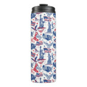 Patriotisches Ikonenmuster - Freiheitsstatue, Flag Thermosbecher (Vorderseite)