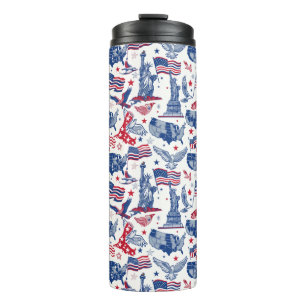 Patriotisches Ikonenmuster - Freiheitsstatue, Flag Thermosbecher