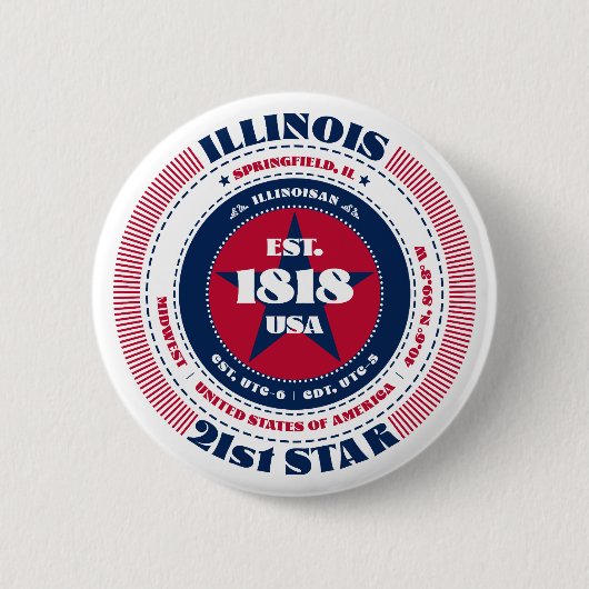 Patriotisches Illinois-State-Fakten-Design Button (Vorderseite)