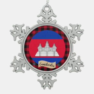 Patriotisches Kambodscha, Büffel kariert, kambodsc Schneeflocken Zinn-Ornament