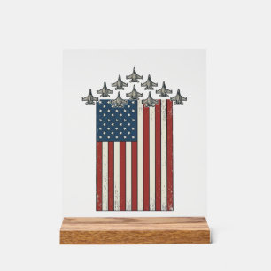 Patriotisches Kampfflugzeug Flagge Vintage Gravur Acrylschild