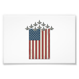 Patriotisches Kampfflugzeug Flagge Vintage Gravur Fotodruck
