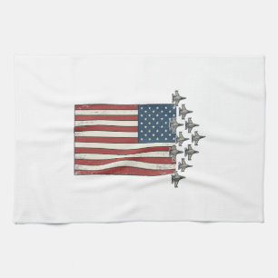 Patriotisches Kampfflugzeug Flagge Vintage Gravur  Geschirrtuch