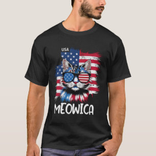 Patriotisches Katze Meowica 4. Juli Lustiges Ki T- T-Shirt