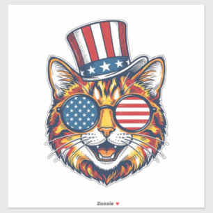 Patriotisches Katze Vintage-Gravur-Shirt-Design_1 Aufkleber